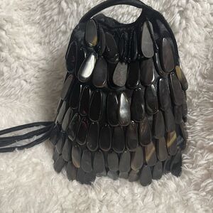 Lili Lua Vintage black satin bag cover with tortoises shells black beads accent
